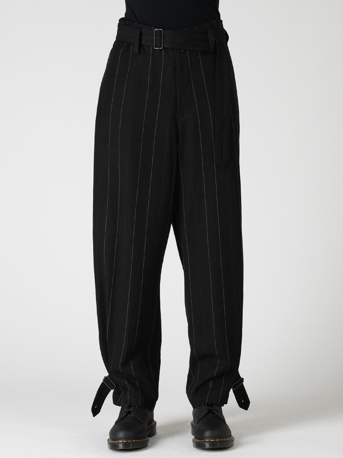 PINSTRIPE BELTED PANTS