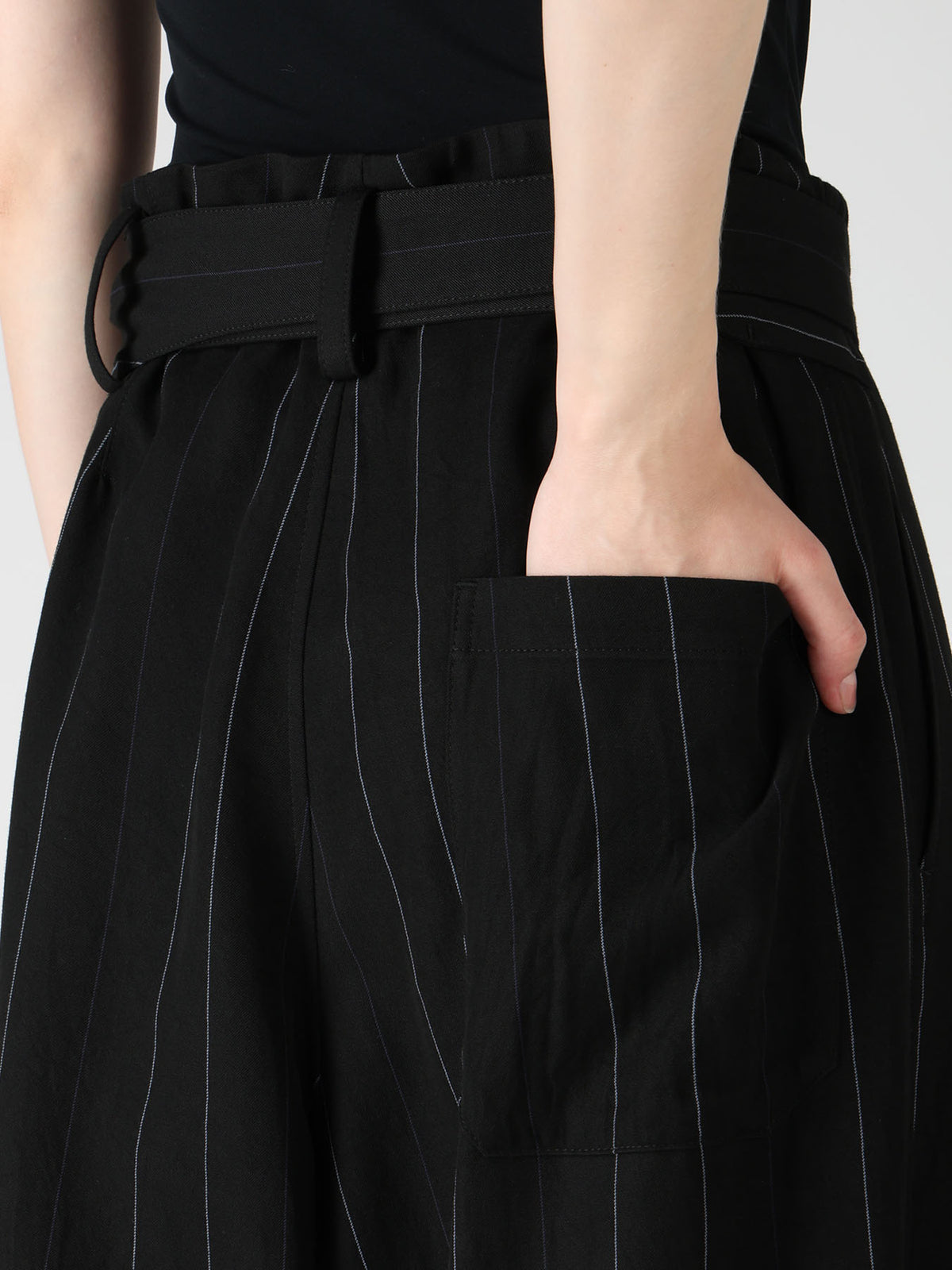 PINSTRIPE BELTED PANTS