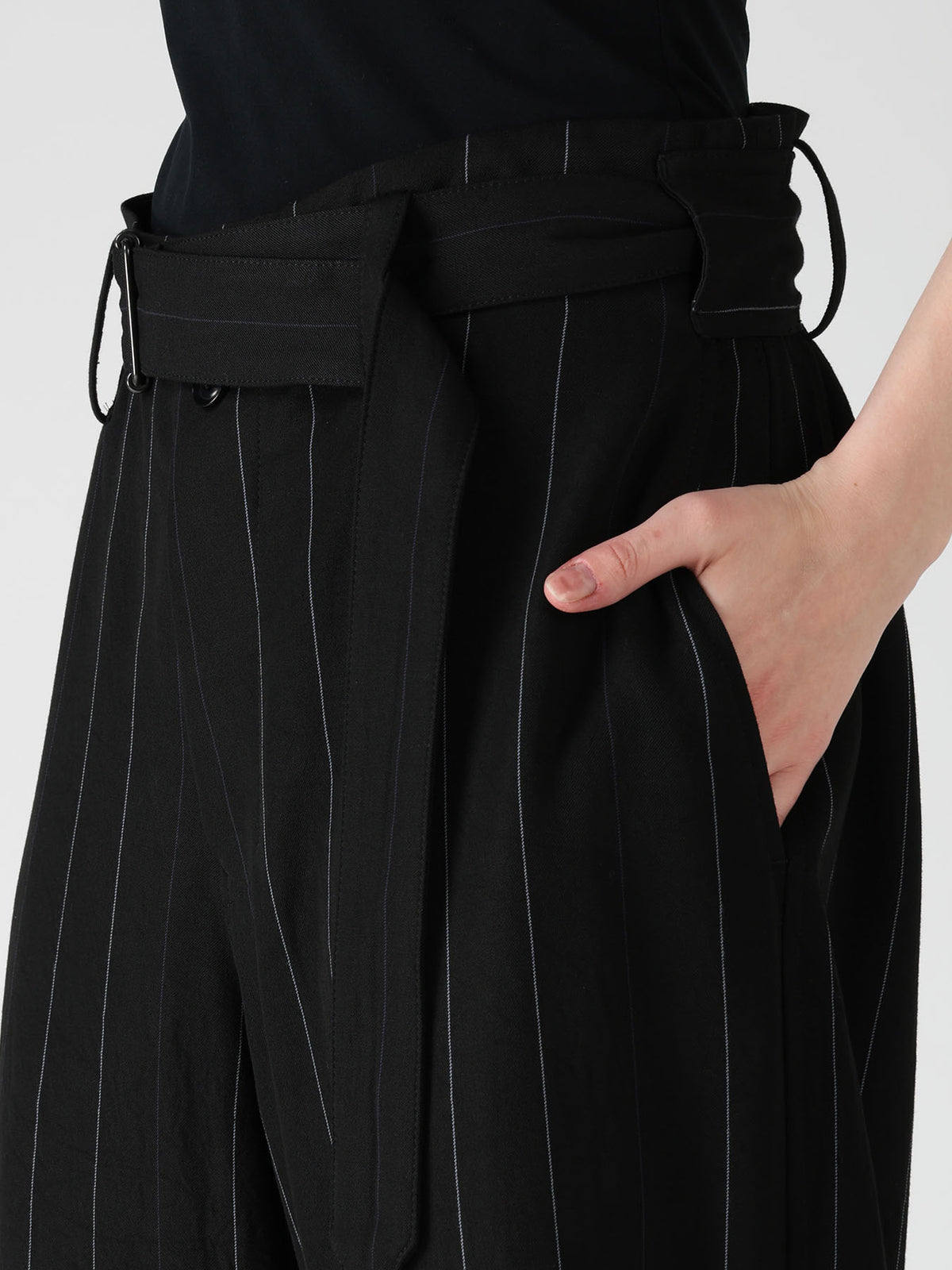 PINSTRIPE BELTED PANTS