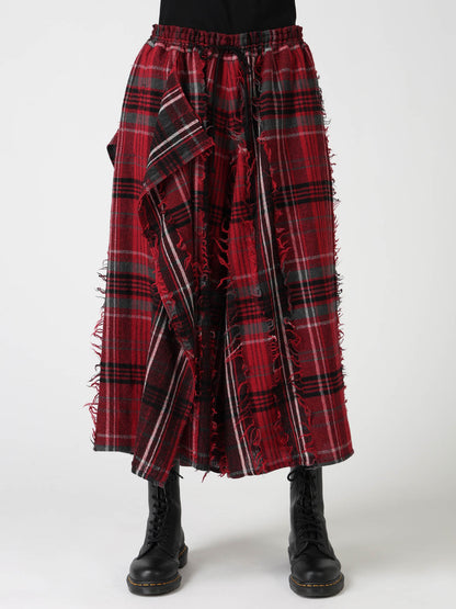 WOOL PLAID CUT JACQUARD DRAPE FLARE PANTS