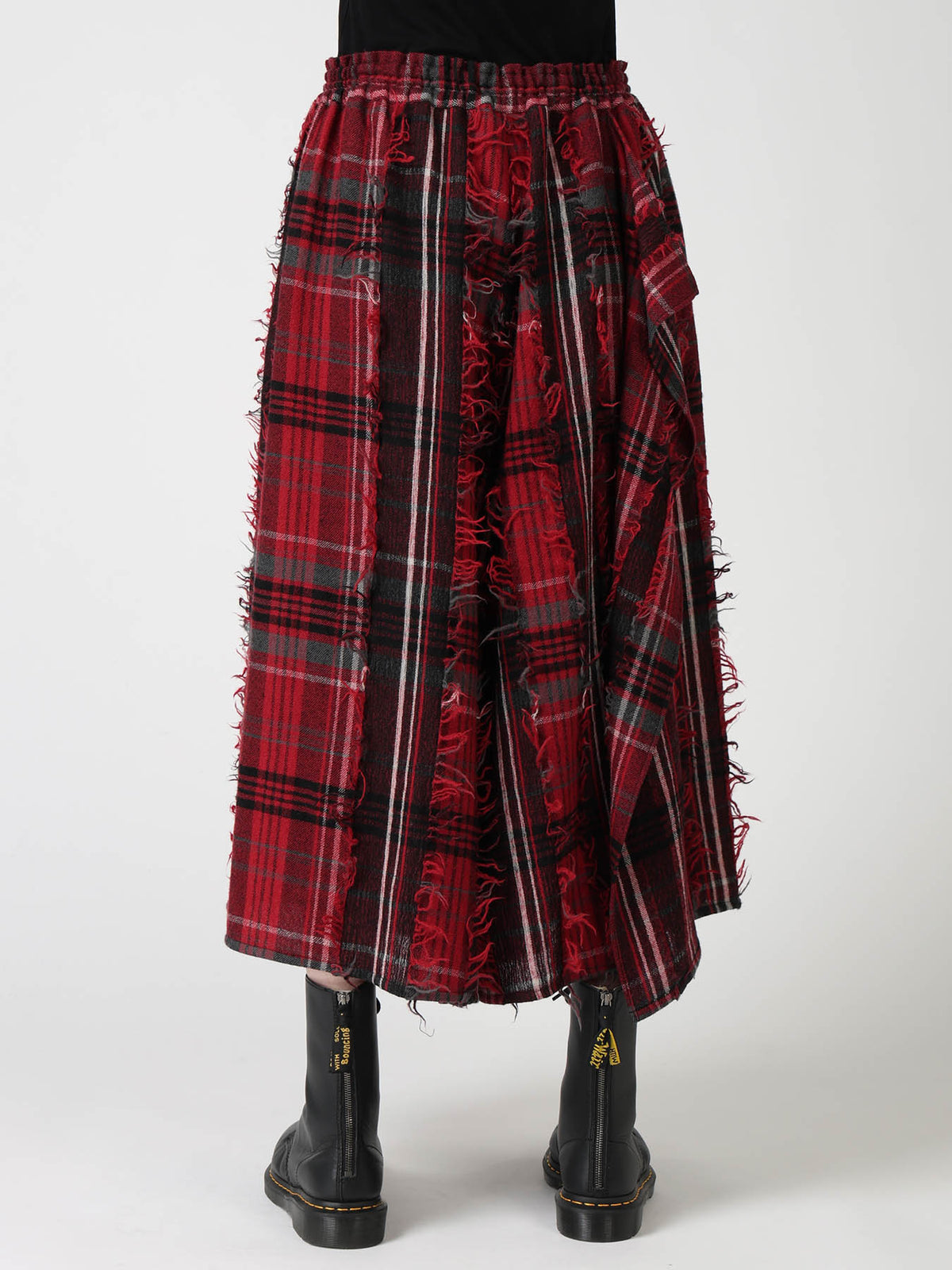 WOOL PLAID CUT JACQUARD DRAPE FLARE PANTS