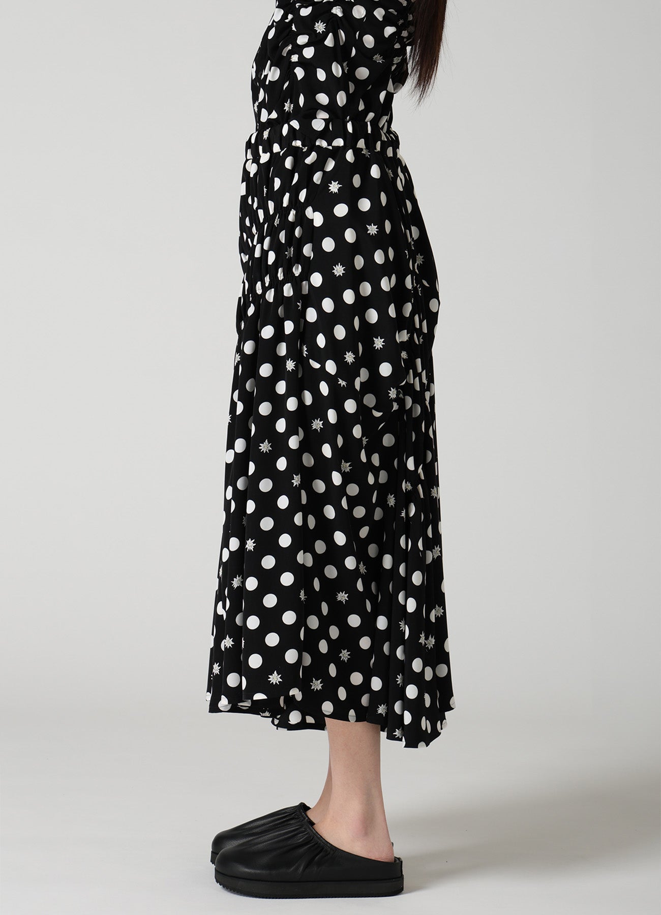 DOT FLOWER PRINT GATHERED PANTS