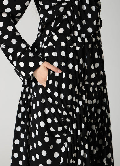DOT FLOWER PRINT GATHERED PANTS