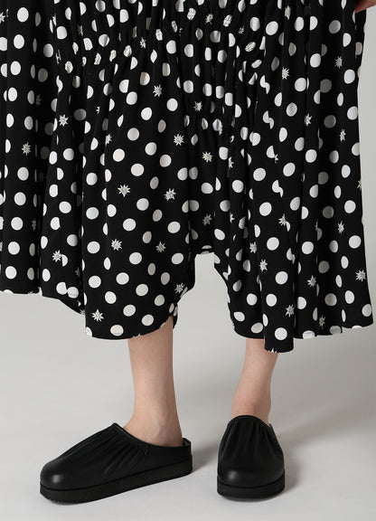 DOT FLOWER PRINT GATHERED PANTS
