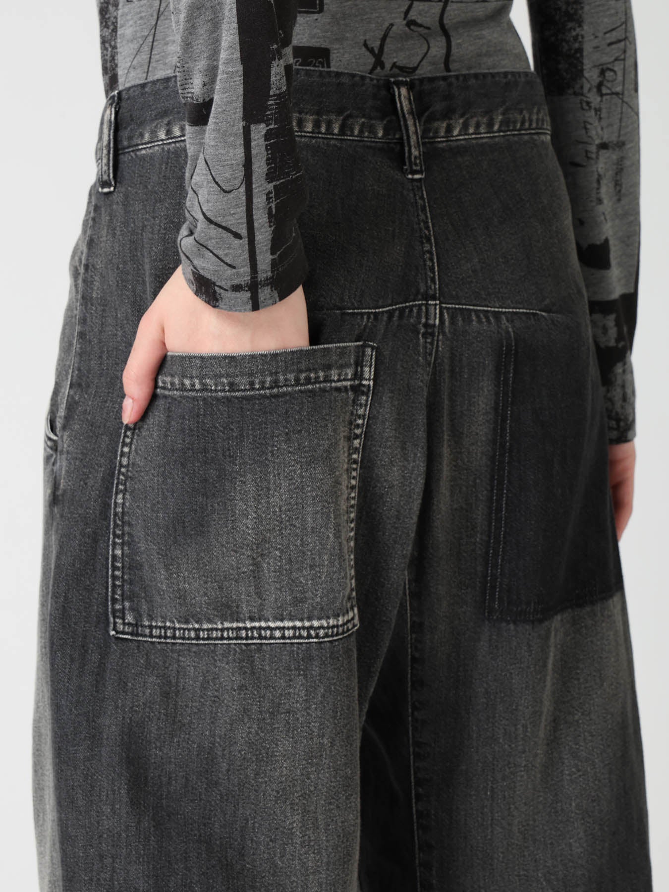 SPOTTED DENIM WIDE PANTS