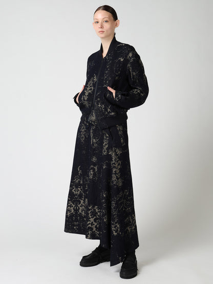DENIM JACQUARD FRONT CUT-OUT SKIRT