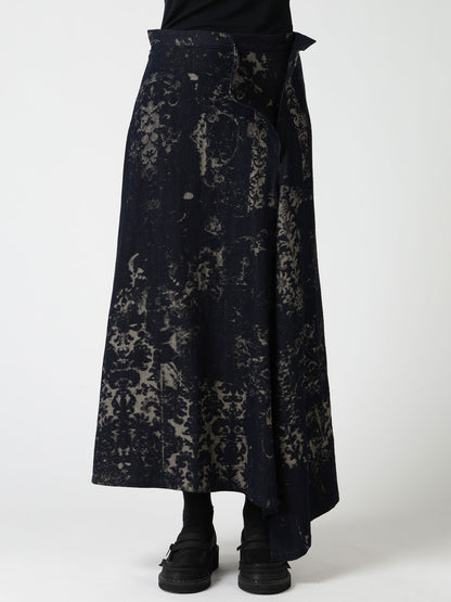 DENIM JACQUARD FRONT CUT-OUT SKIRT