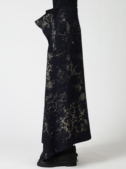 DENIM JACQUARD FRONT CUT-OUT SKIRT