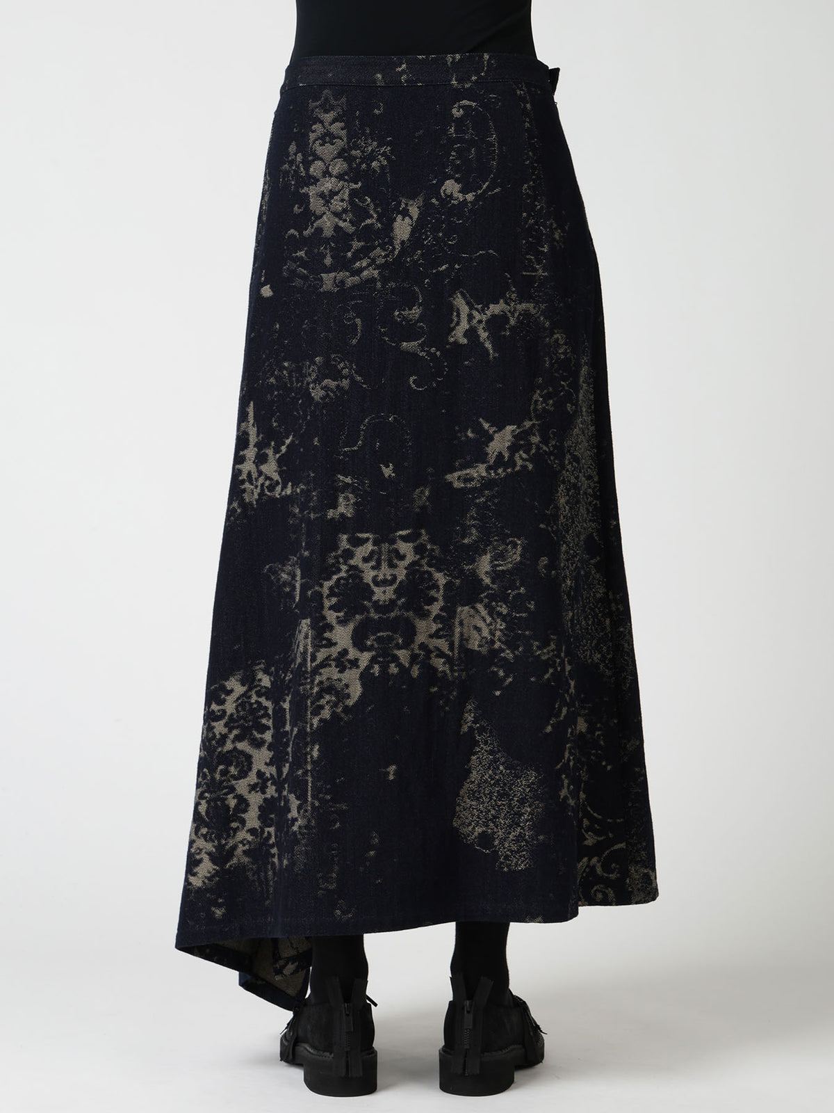 DENIM JACQUARD FRONT CUT-OUT SKIRT