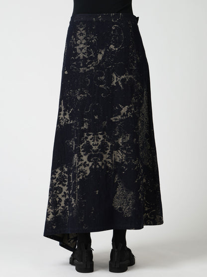 DENIM JACQUARD FRONT CUT-OUT SKIRT