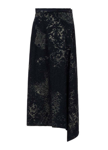 DENIM JACQUARD FRONT CUT-OUT SKIRT