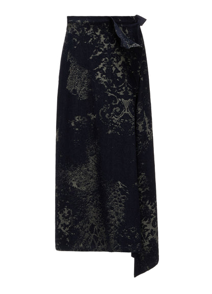DENIM JACQUARD FRONT CUT-OUT SKIRT