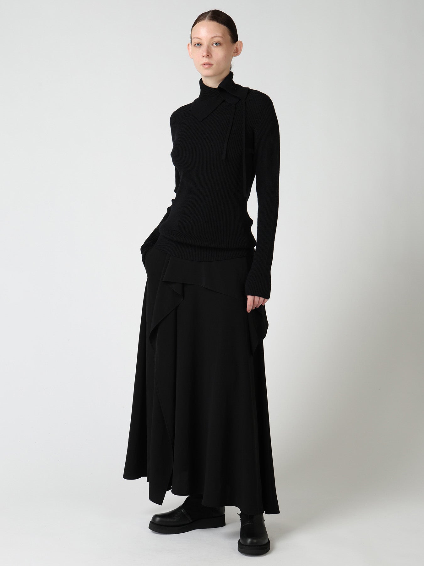 TA/PE CREPE DE CHINE ASYMMETRIC DRAPE SKIRT