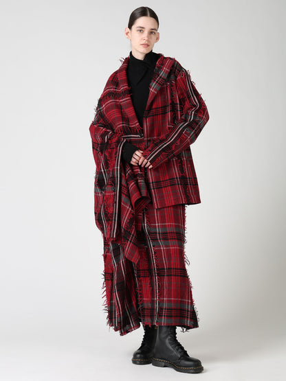 WOOL PLAID CUT JACQUARD RIGHT DRAPE SKIRT