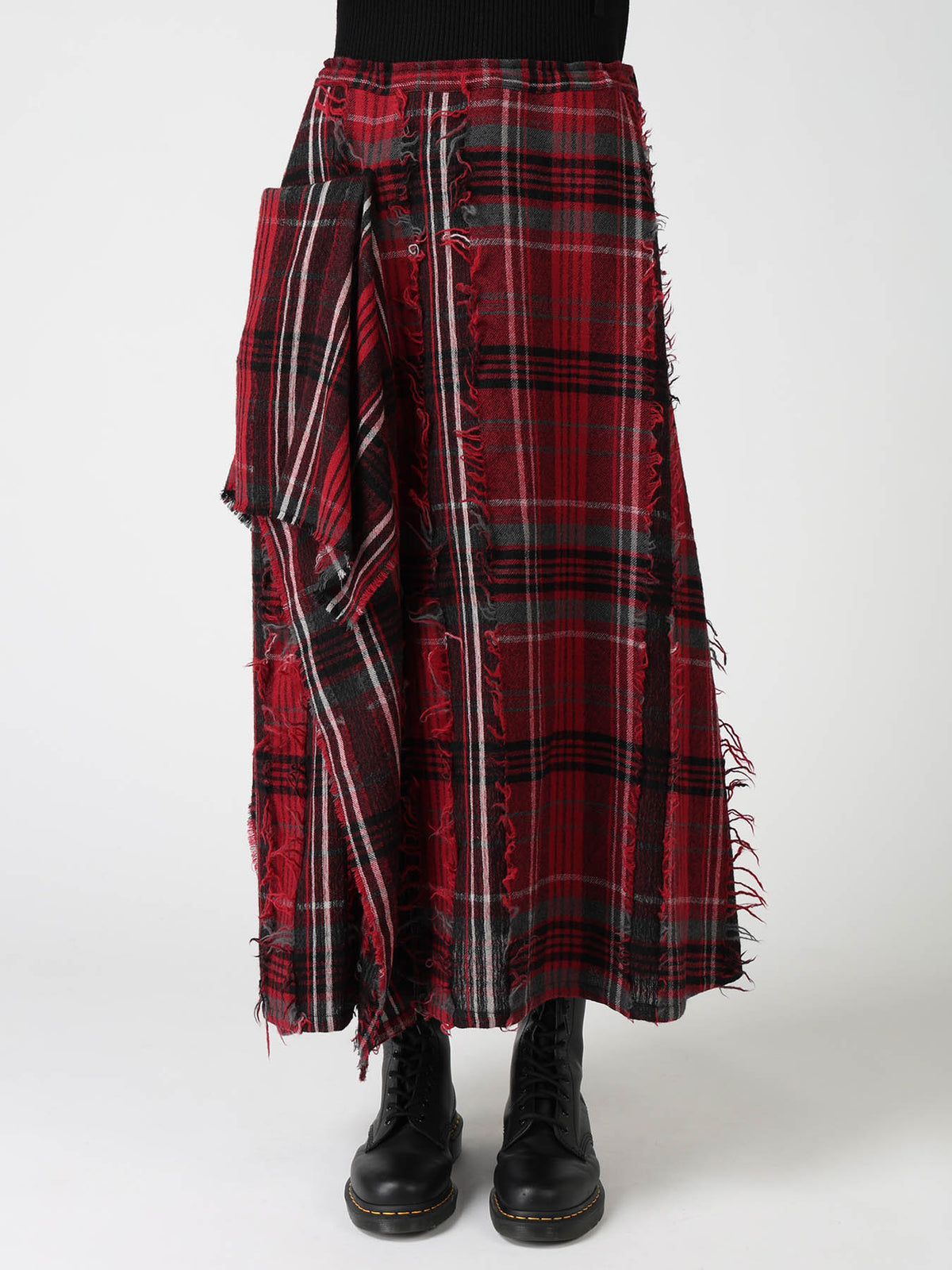 WOOL PLAID CUT JACQUARD RIGHT DRAPE SKIRT
