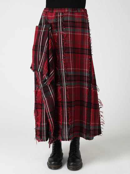 WOOL PLAID CUT JACQUARD RIGHT DRAPE SKIRT