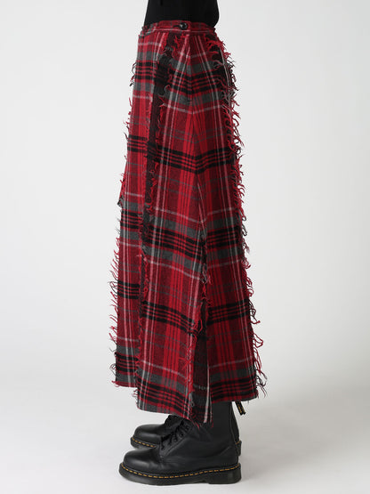 WOOL PLAID CUT JACQUARD RIGHT DRAPE SKIRT