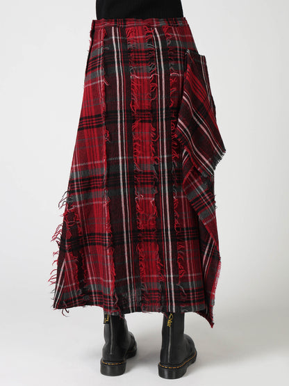 WOOL PLAID CUT JACQUARD RIGHT DRAPE SKIRT