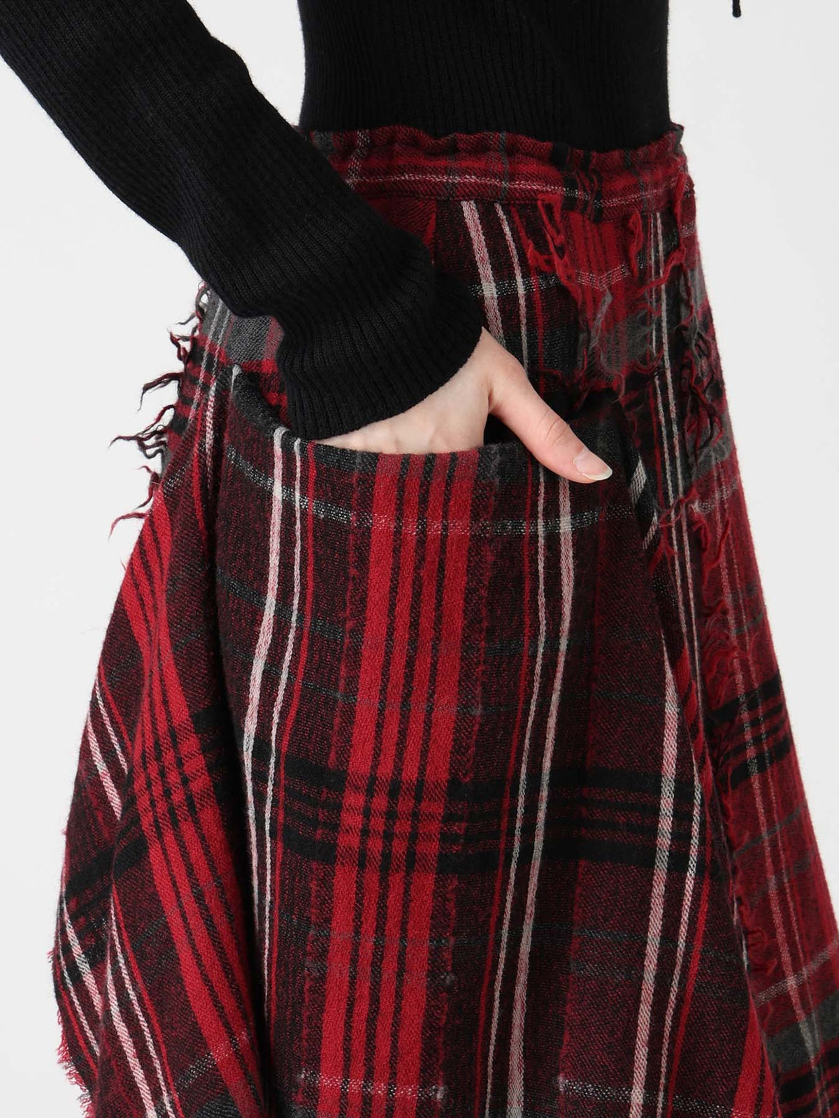 WOOL PLAID CUT JACQUARD RIGHT DRAPE SKIRT