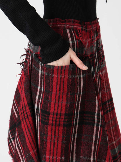 WOOL PLAID CUT JACQUARD RIGHT DRAPE SKIRT