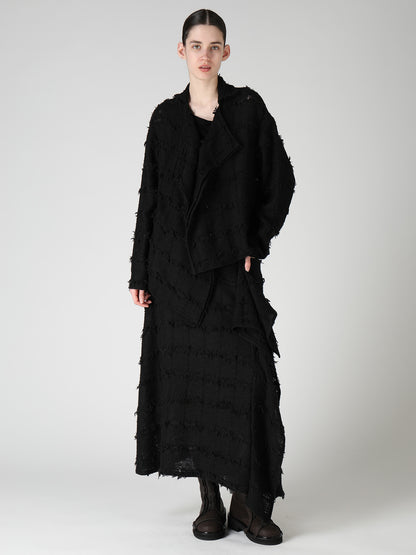 PLAID TWEED LEFT DRAPE SKIRT