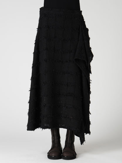 PLAID TWEED LEFT DRAPE SKIRT