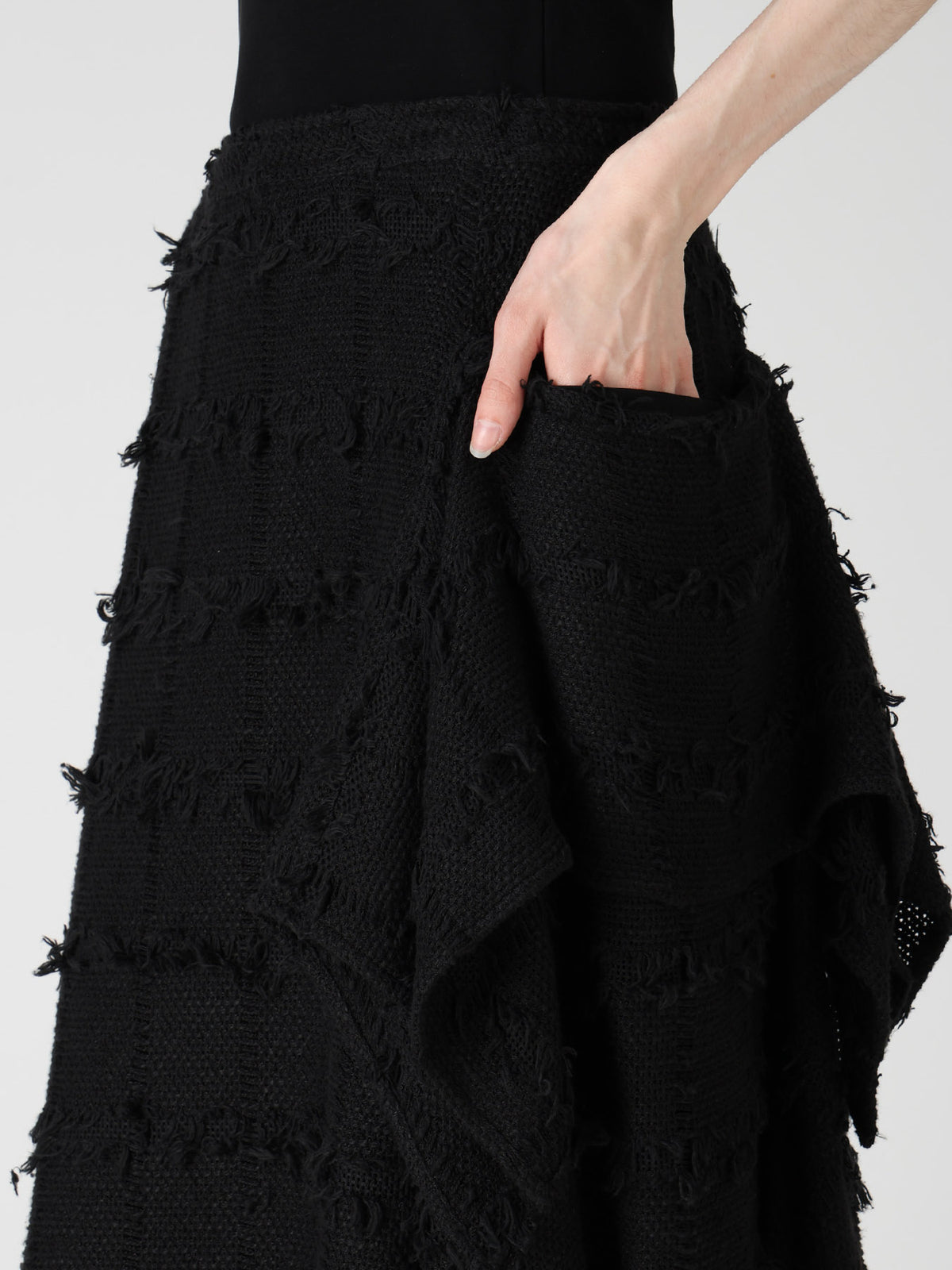 PLAID TWEED LEFT DRAPE SKIRT