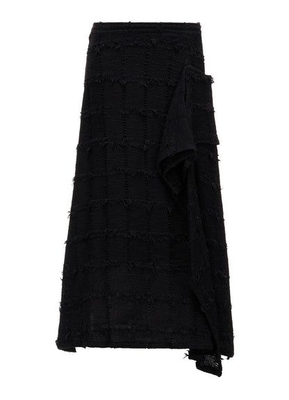 PLAID TWEED LEFT DRAPE SKIRT