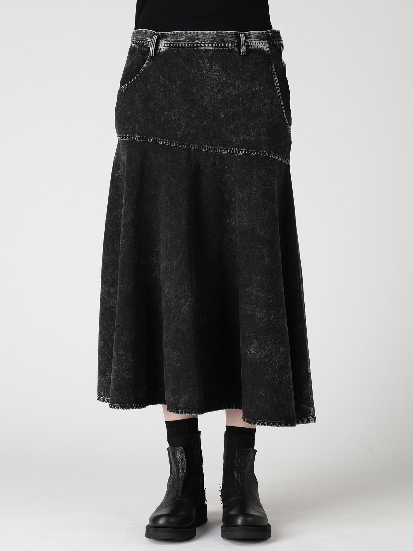 6OZ DENIM CHEMICAL WASH PANEL SEMICIRCLE SKIRT