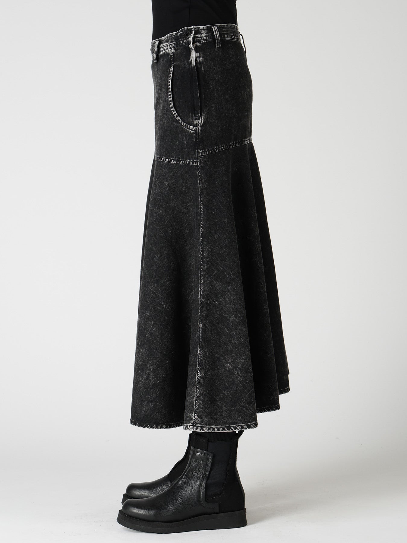 6OZ DENIM CHEMICAL WASH PANEL SEMICIRCLE SKIRT