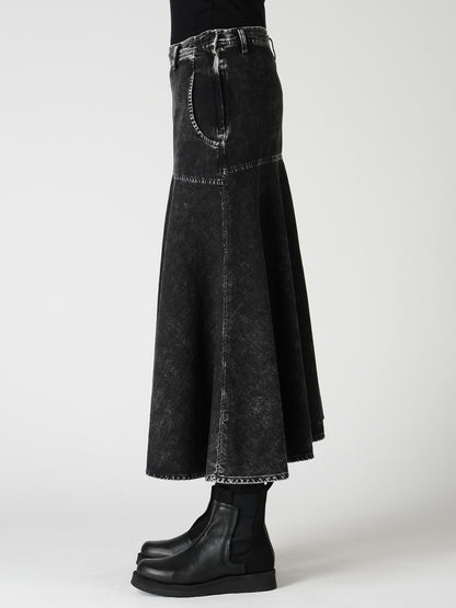 6OZ DENIM CHEMICAL WASH PANEL SEMICIRCLE SKIRT