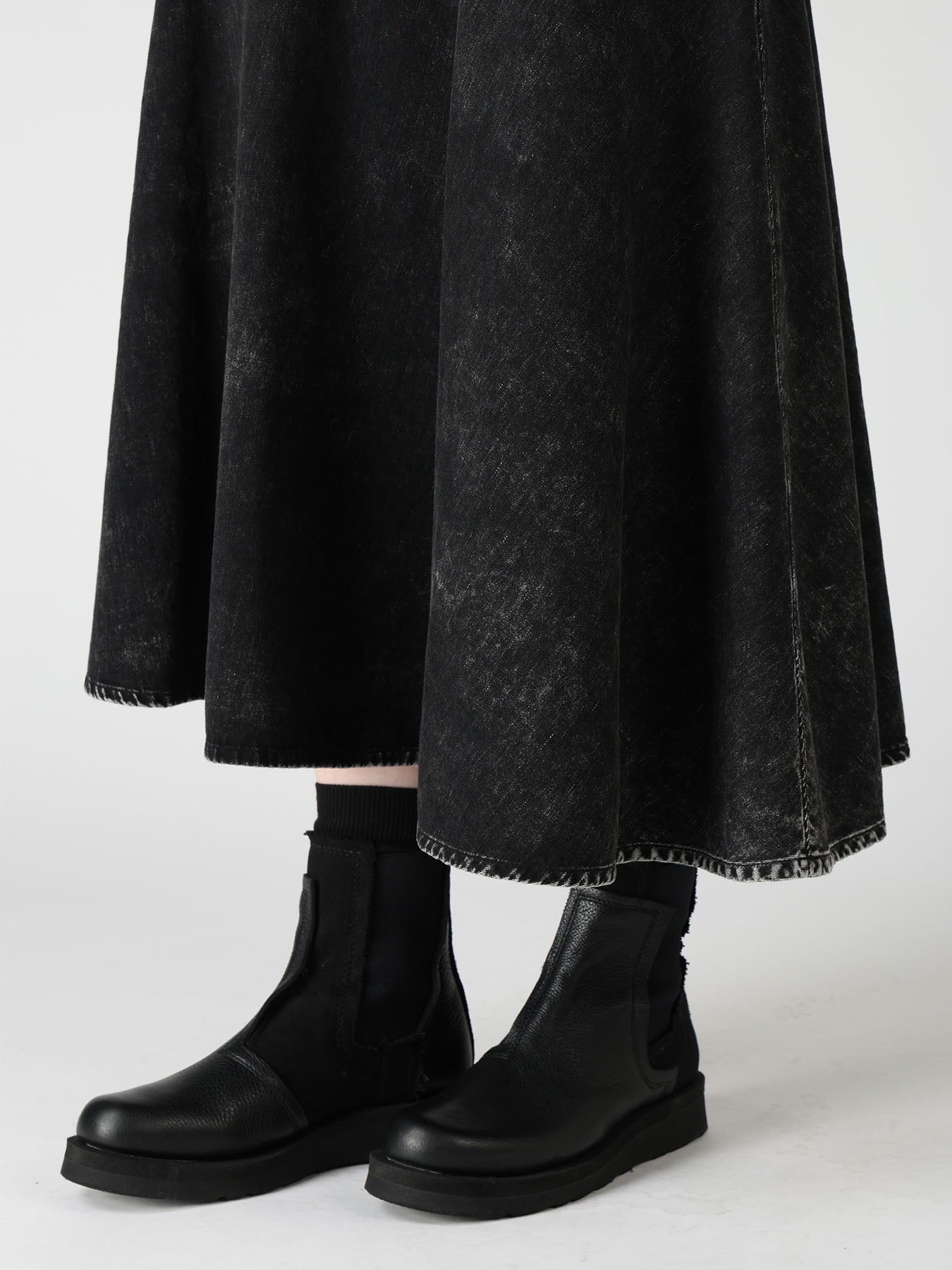 6OZ DENIM CHEMICAL WASH PANEL SEMICIRCLE SKIRT