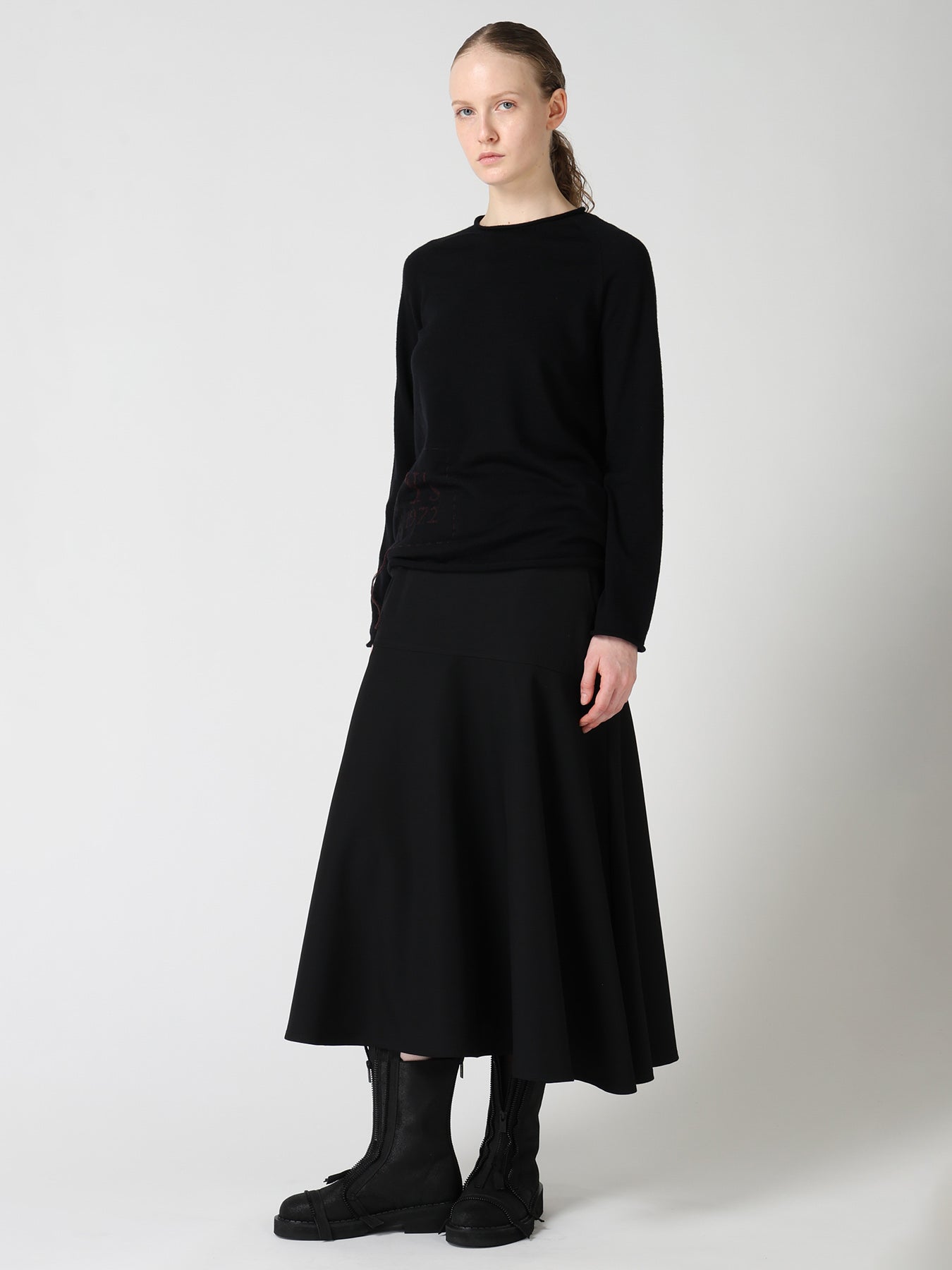 WOOL GABARDINE PANEL FLARE SKIRT