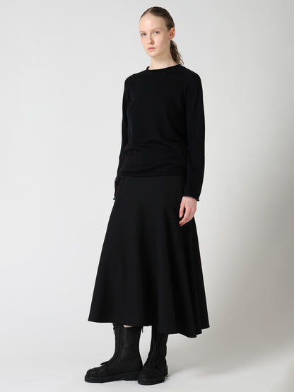 WOOL GABARDINE PANEL FLARE SKIRT