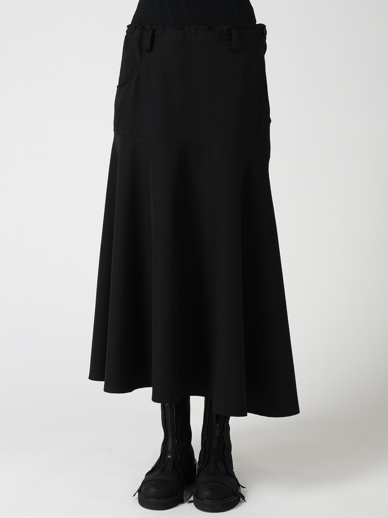 WOOL GABARDINE PANEL FLARE SKIRT
