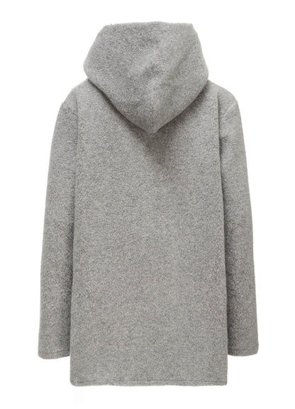 WOOL BLEND PILE BUTTON-UP HOODIE