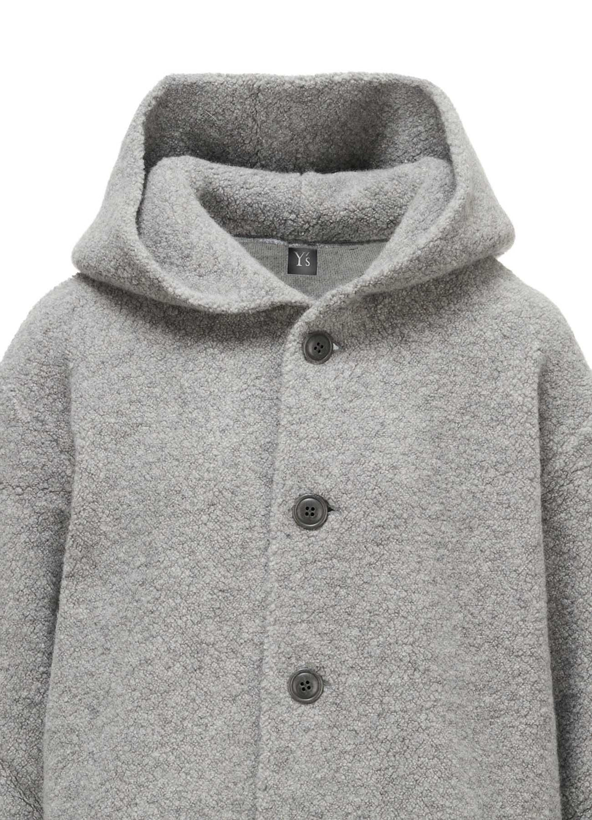 WOOL BLEND PILE BUTTON-UP HOODIE