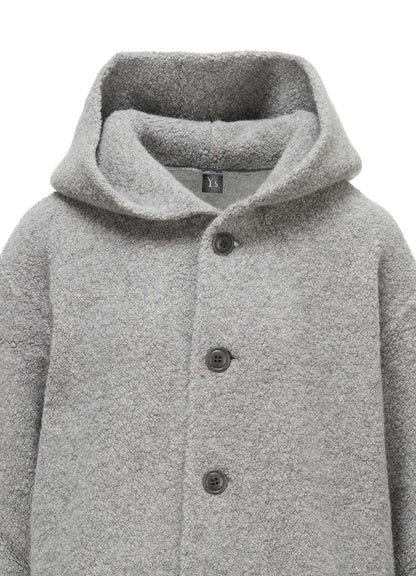 WOOL BLEND PILE BUTTON-UP HOODIE
