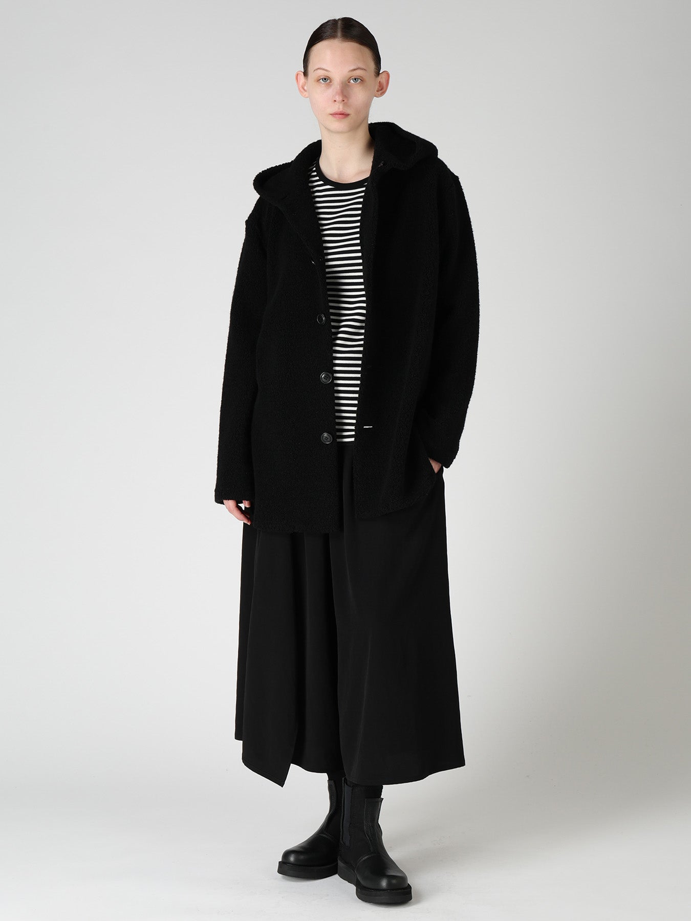 WOOL BLEND PILE BUTTON-UP HOODIE – THE SHOP YOHJI YAMAMOTO WOOL BLEND PILE BUTTON-UP HOODIE – THE SHOP YOHJI YAMAMOTO