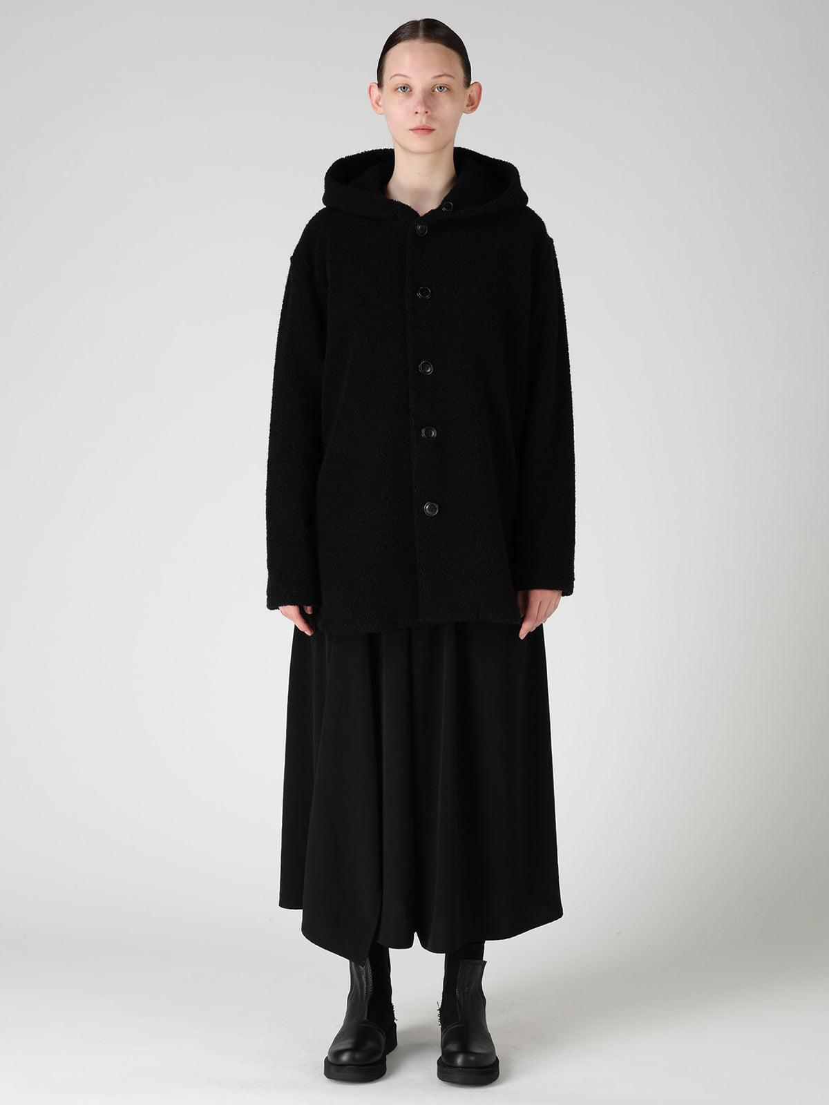 WOOL BLEND PILE BUTTON-UP HOODIE