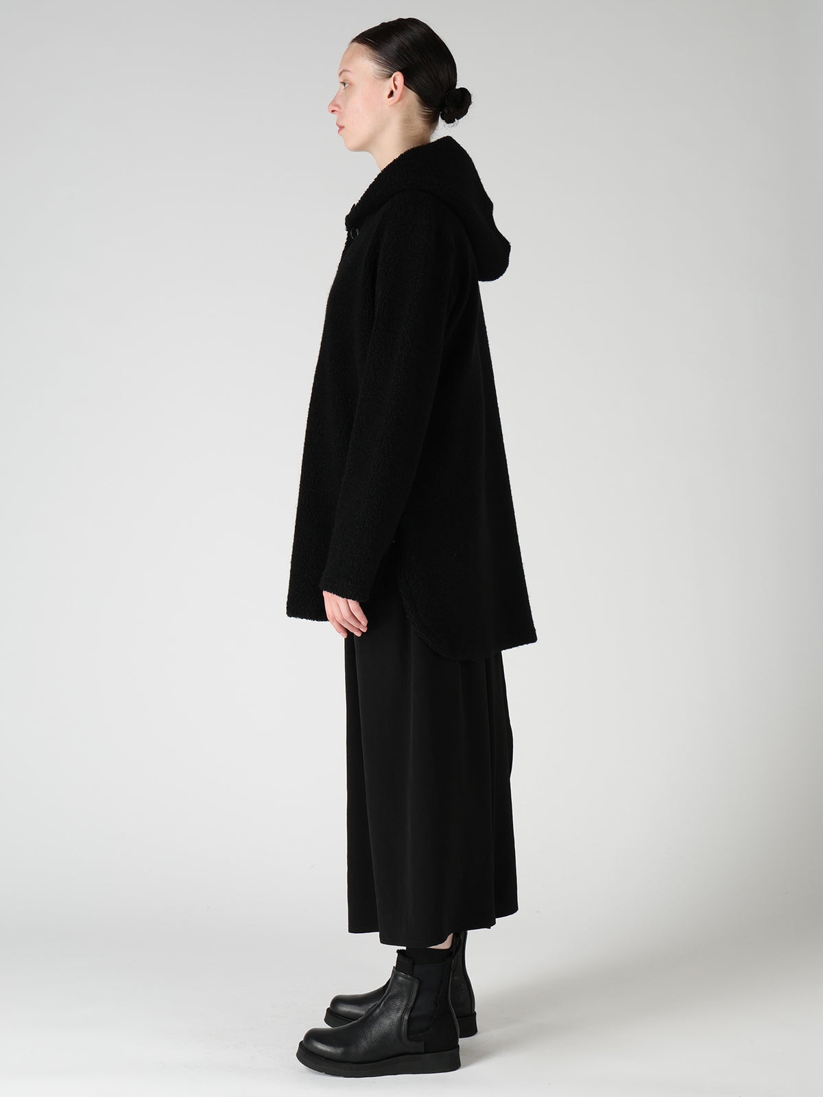 WOOL BLEND PILE BUTTON-UP HOODIE