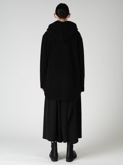 WOOL BLEND PILE BUTTON-UP HOODIE