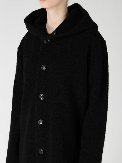 WOOL BLEND PILE BUTTON-UP HOODIE
