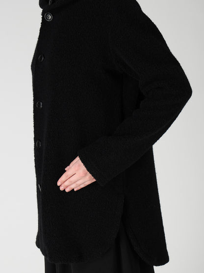 WOOL BLEND PILE BUTTON-UP HOODIE