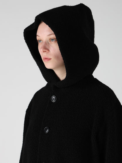 WOOL BLEND PILE BUTTON-UP HOODIE