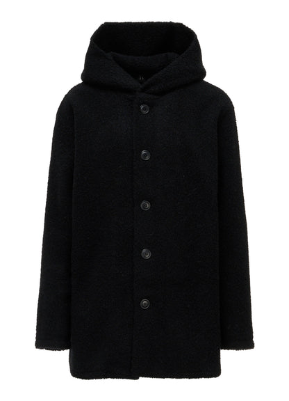 WOOL BLEND PILE BUTTON-UP HOODIE