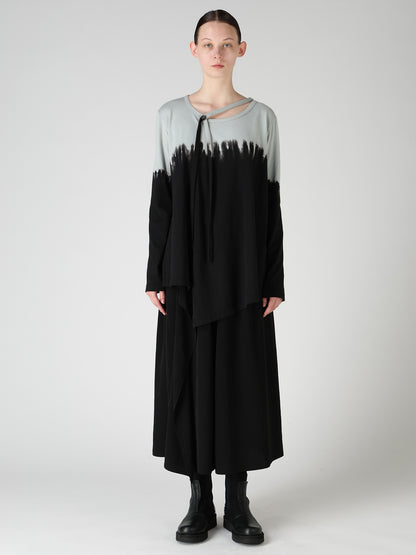 DISCHARGE DYED LONG SLEEVE ASYMMETRIC T-SHIRT
