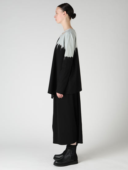 DISCHARGE DYED LONG SLEEVE ASYMMETRIC T-SHIRT