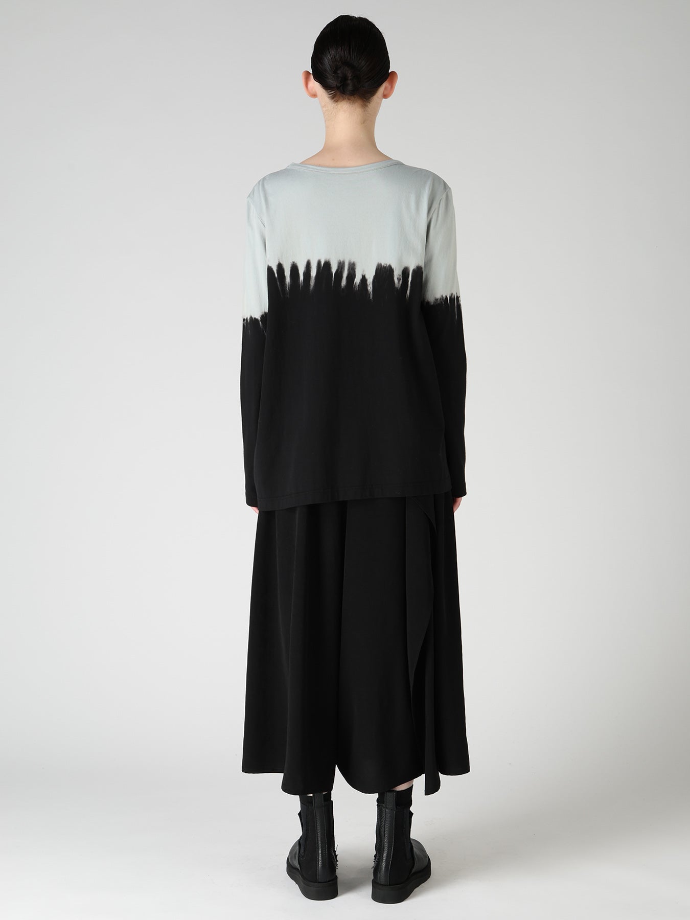 DISCHARGE DYED LONG SLEEVE ASYMMETRIC T-SHIRT