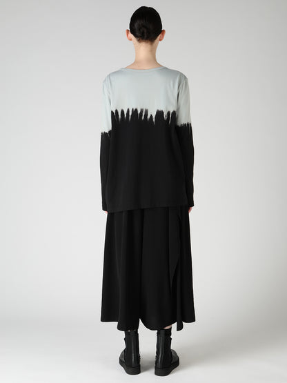 DISCHARGE DYED LONG SLEEVE ASYMMETRIC T-SHIRT